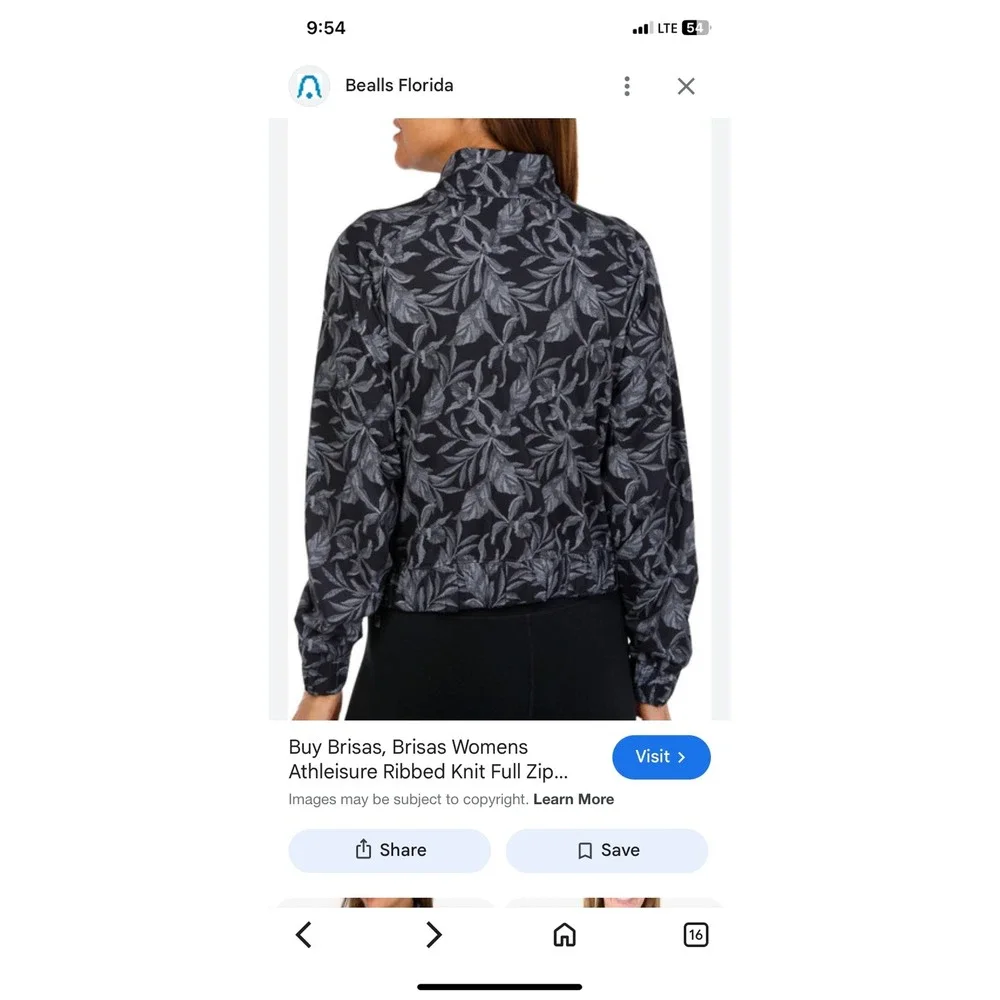Brisas Womens Athleisure Soft Knit Full Zip Tropical Leaf Jacket Black White M‎